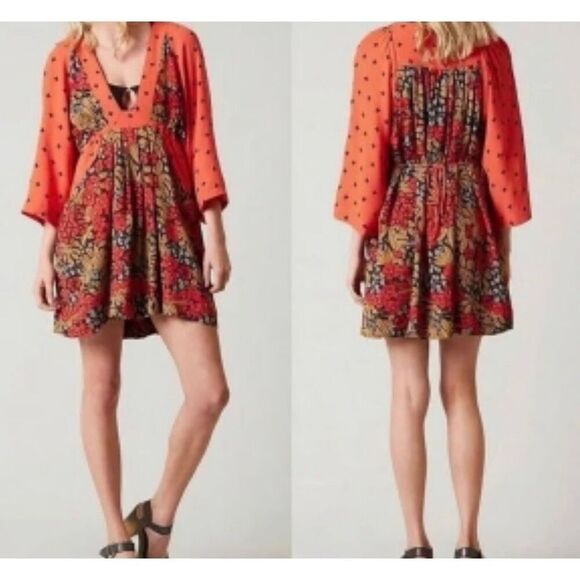Free People Tallula Cherry Combo Dress Size Large Mini Boho - Picture 9 of 10